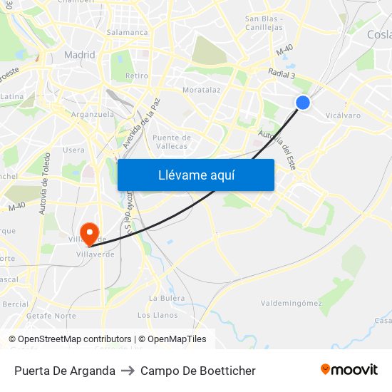 Puerta De Arganda to Campo De Boetticher map