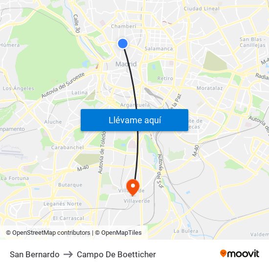 San Bernardo to Campo De Boetticher map