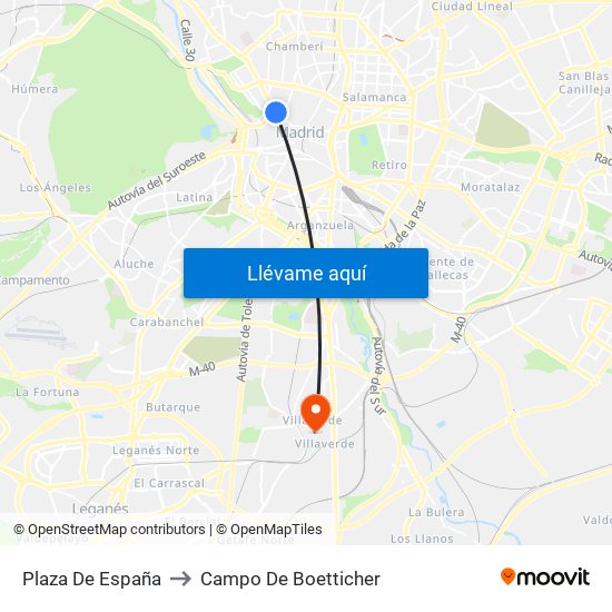 Plaza De España to Campo De Boetticher map