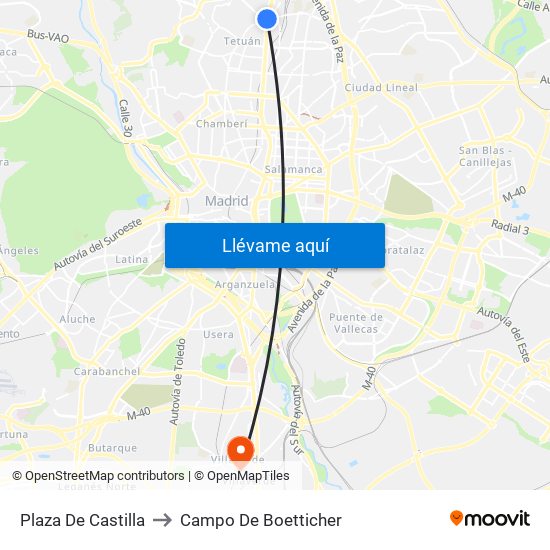 Plaza De Castilla to Campo De Boetticher map