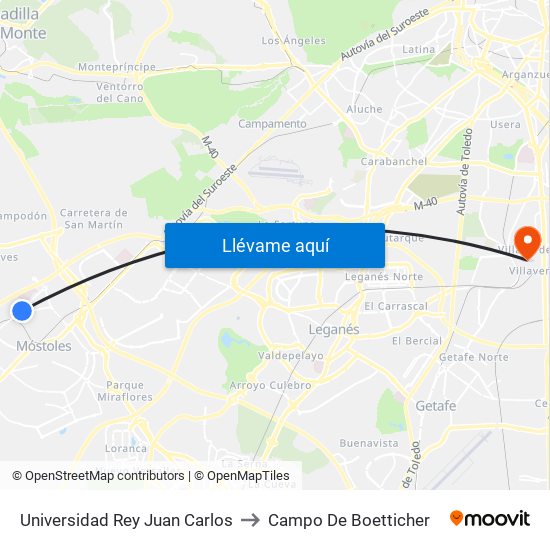Universidad Rey Juan Carlos to Campo De Boetticher map