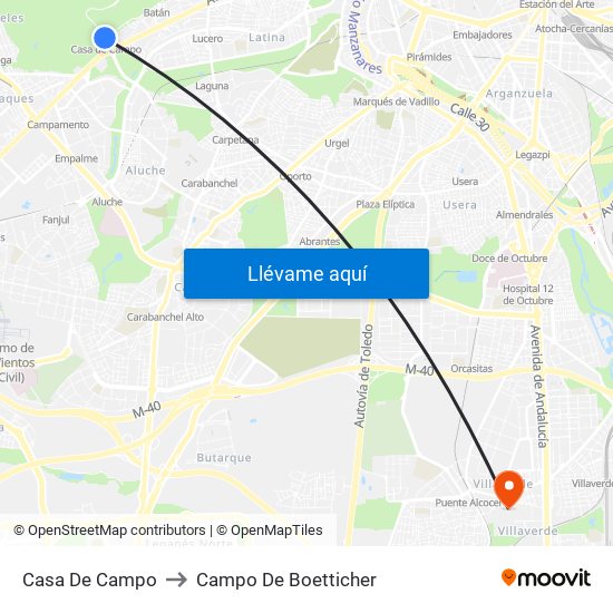 Casa De Campo to Campo De Boetticher map