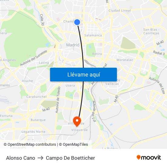 Alonso Cano to Campo De Boetticher map
