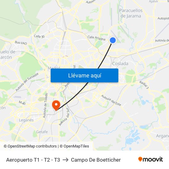 Aeropuerto T1 - T2 - T3 to Campo De Boetticher map