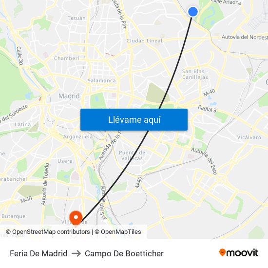 Feria De Madrid to Campo De Boetticher map