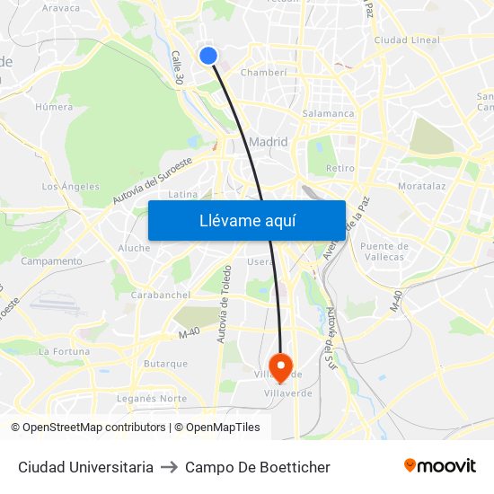 Ciudad Universitaria to Campo De Boetticher map
