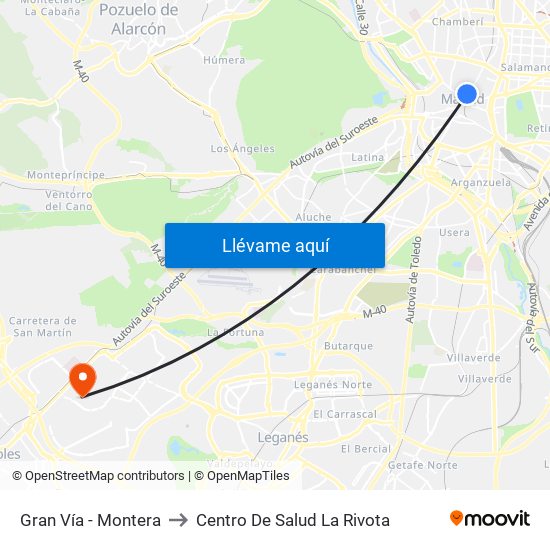 Gran Vía - Montera to Centro De Salud La Rivota map