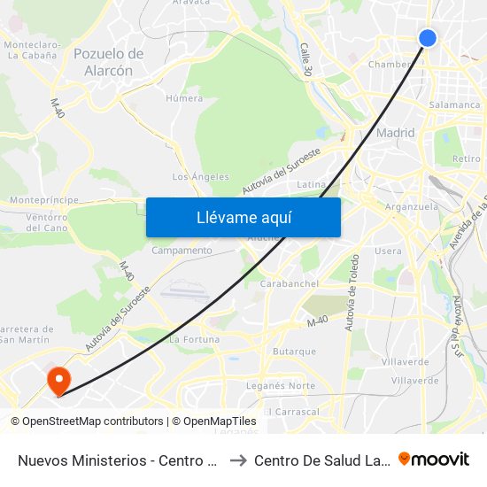 Nuevos Ministerios - Centro Comercial to Centro De Salud La Rivota map