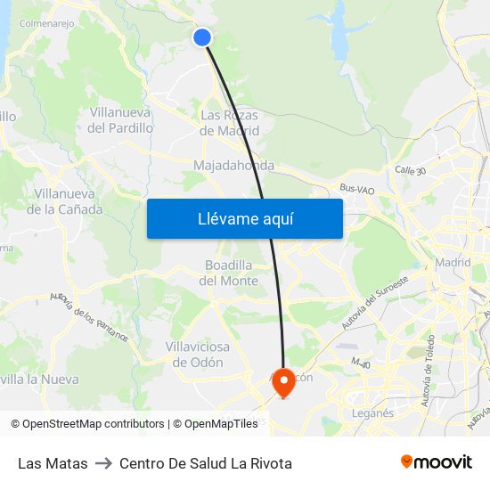 Las Matas to Centro De Salud La Rivota map