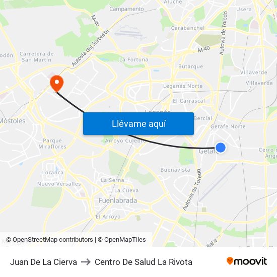Juan De La Cierva to Centro De Salud La Rivota map