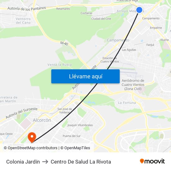 Colonia Jardín to Centro De Salud La Rivota map