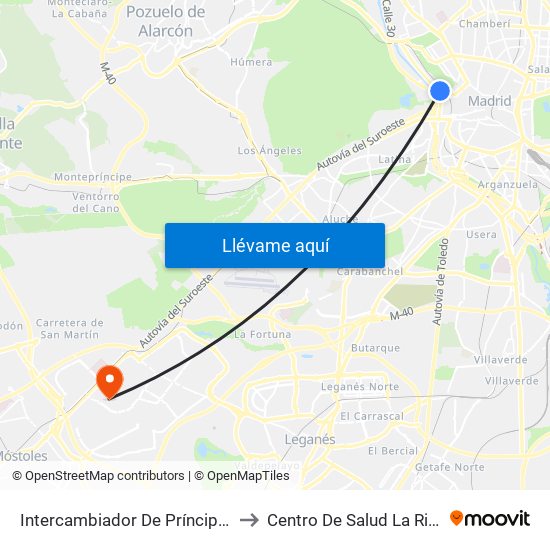 Intercambiador De Príncipe Pío to Centro De Salud La Rivota map