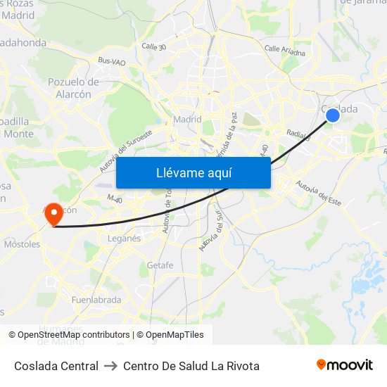 Coslada Central to Centro De Salud La Rivota map