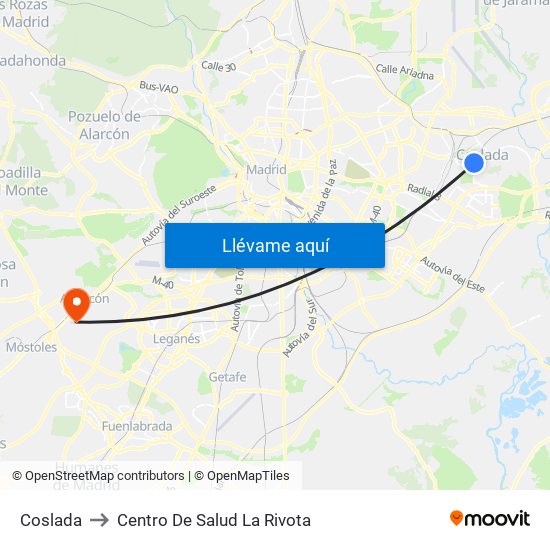 Coslada to Centro De Salud La Rivota map