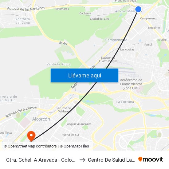 Ctra. Cchel. A Aravaca - Colonia Jardín to Centro De Salud La Rivota map