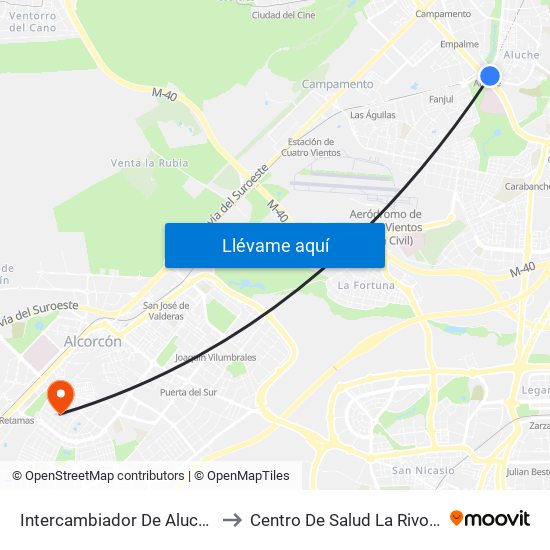 Intercambiador De Aluche to Centro De Salud La Rivota map