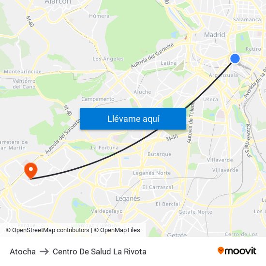 Atocha to Centro De Salud La Rivota map