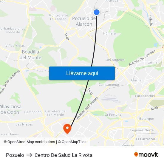 Pozuelo to Centro De Salud La Rivota map