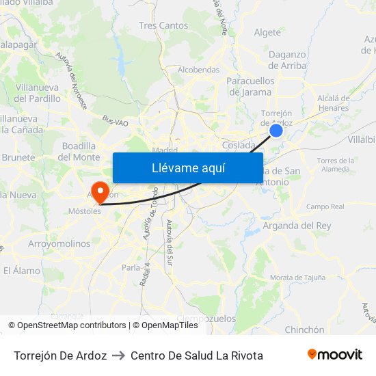 Torrejón De Ardoz to Centro De Salud La Rivota map