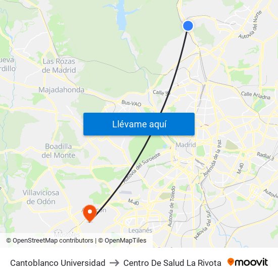Cantoblanco Universidad to Centro De Salud La Rivota map