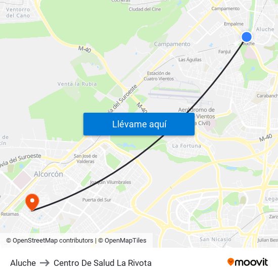 Aluche to Centro De Salud La Rivota map