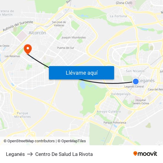 Leganés to Centro De Salud La Rivota map