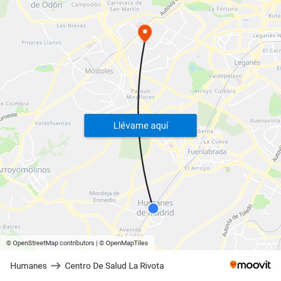 Humanes to Centro De Salud La Rivota map
