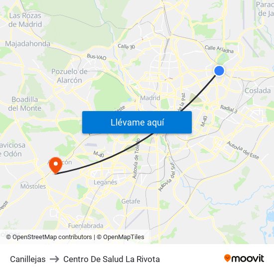 Canillejas to Centro De Salud La Rivota map