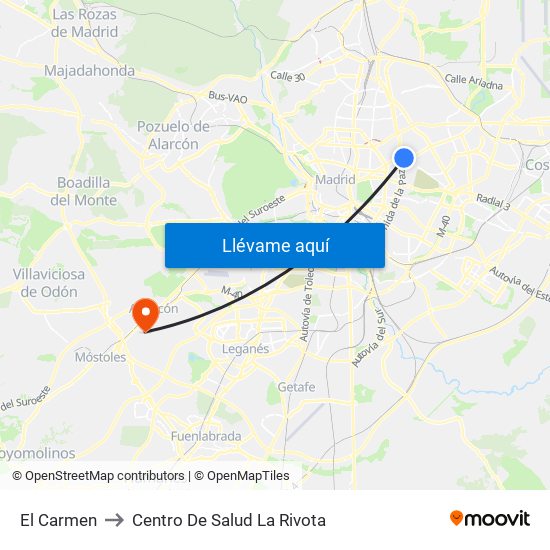 El Carmen to Centro De Salud La Rivota map