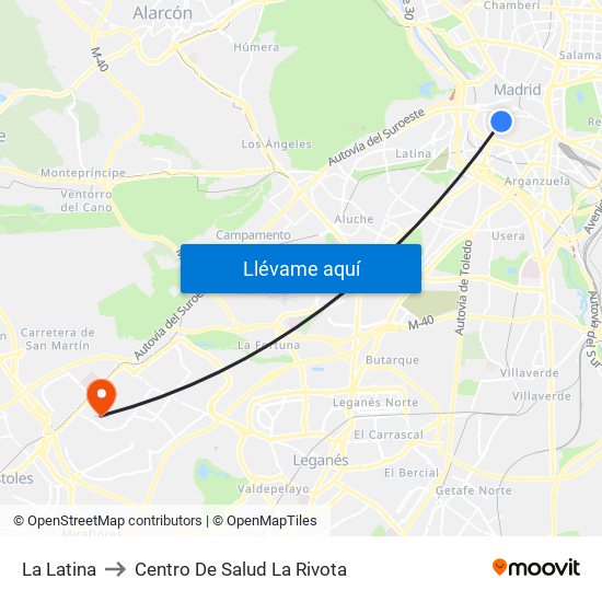 La Latina to Centro De Salud La Rivota map