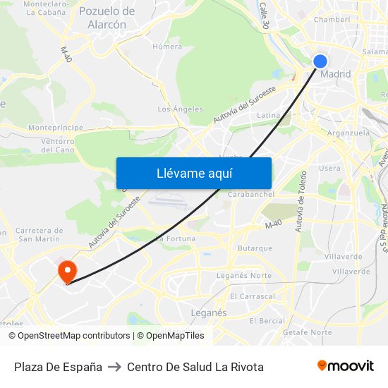 Plaza De España to Centro De Salud La Rivota map