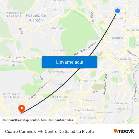 Cuatro Caminos to Centro De Salud La Rivota map