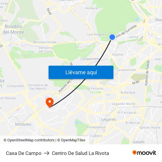 Casa De Campo to Centro De Salud La Rivota map