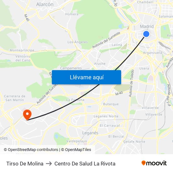 Tirso De Molina to Centro De Salud La Rivota map