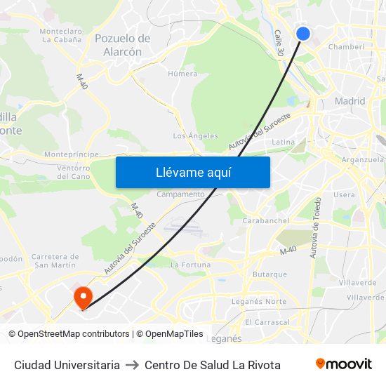 Ciudad Universitaria to Centro De Salud La Rivota map