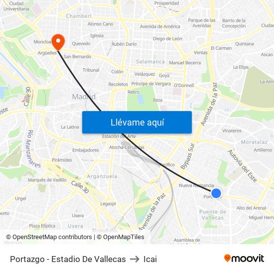 Portazgo - Estadio De Vallecas to Icai map