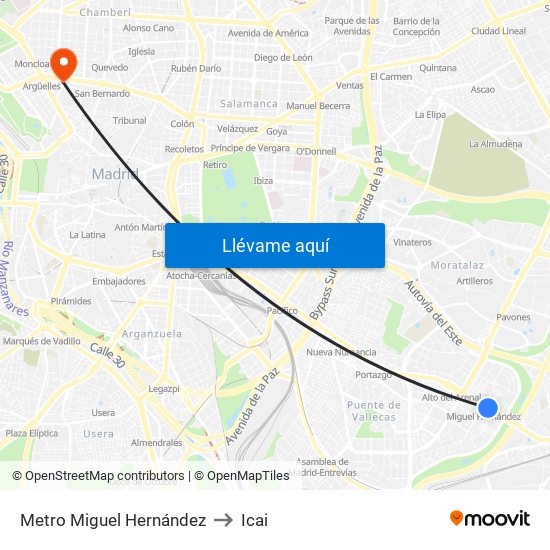 Metro Miguel Hernández to Icai map