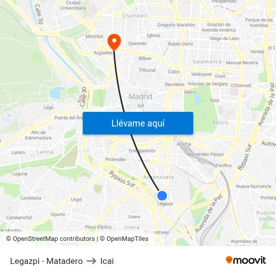 Legazpi - Matadero to Icai map