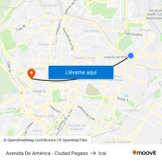 Avenida De América - Ciudad Pegaso to Icai map