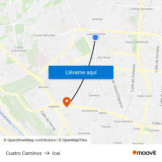 Cuatro Caminos to Icai map