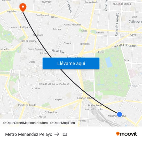 Metro Menéndez Pelayo to Icai map