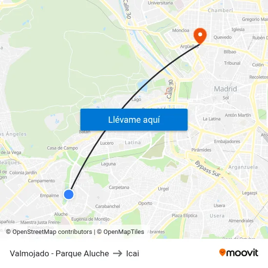 Valmojado - Parque Aluche to Icai map