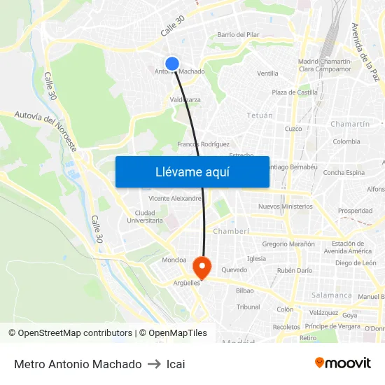 Metro Antonio Machado to Icai map