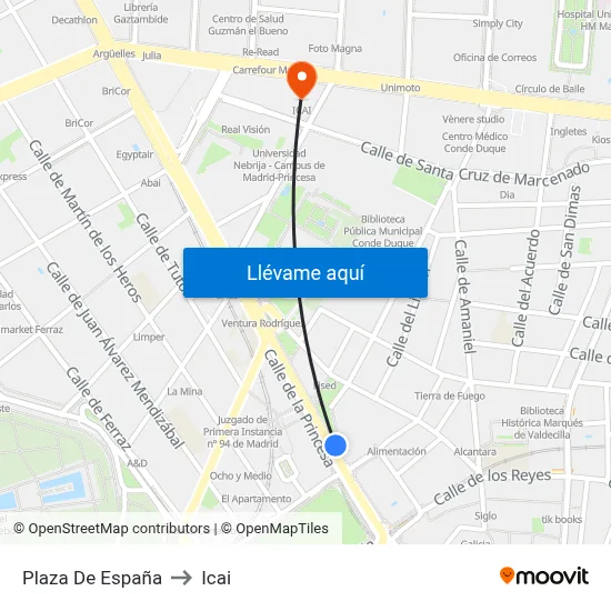 Plaza De España to Icai map