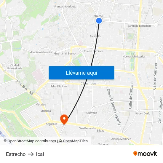 Estrecho to Icai map