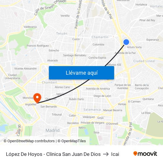 López De Hoyos - Clínica San Juan De Dios to Icai map