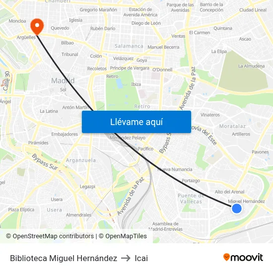Biblioteca Miguel Hernández to Icai map