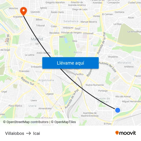 Villalobos to Icai map