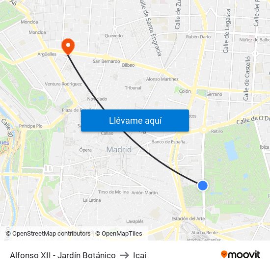 Alfonso XII - Jardín Botánico to Icai map
