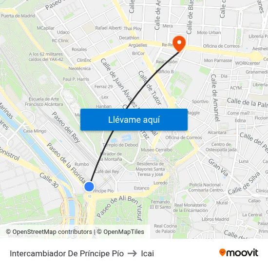 Intercambiador De Príncipe Pío to Icai map